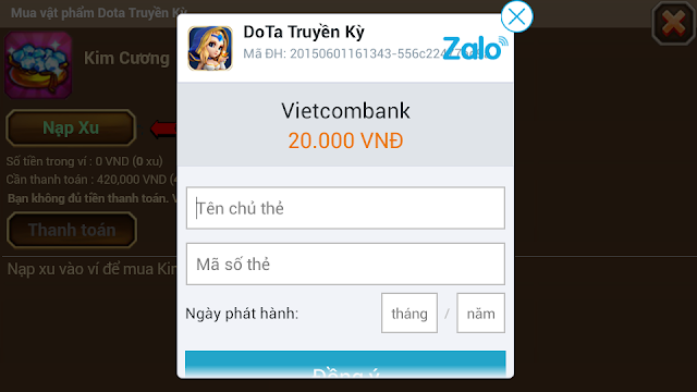 Hướng dẫn mua Diamond trong game DoTa Truyền Kỳ Hướng dẫn mua Diamond trong game DoTa Truyền Kỳ