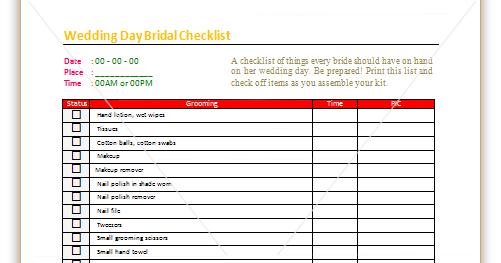 wedding check off list