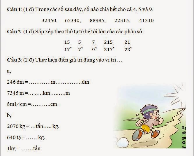Đề kiểm tra toán lớp 5 học kỳ 2