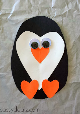 paper heart penguin craft for kids valentines