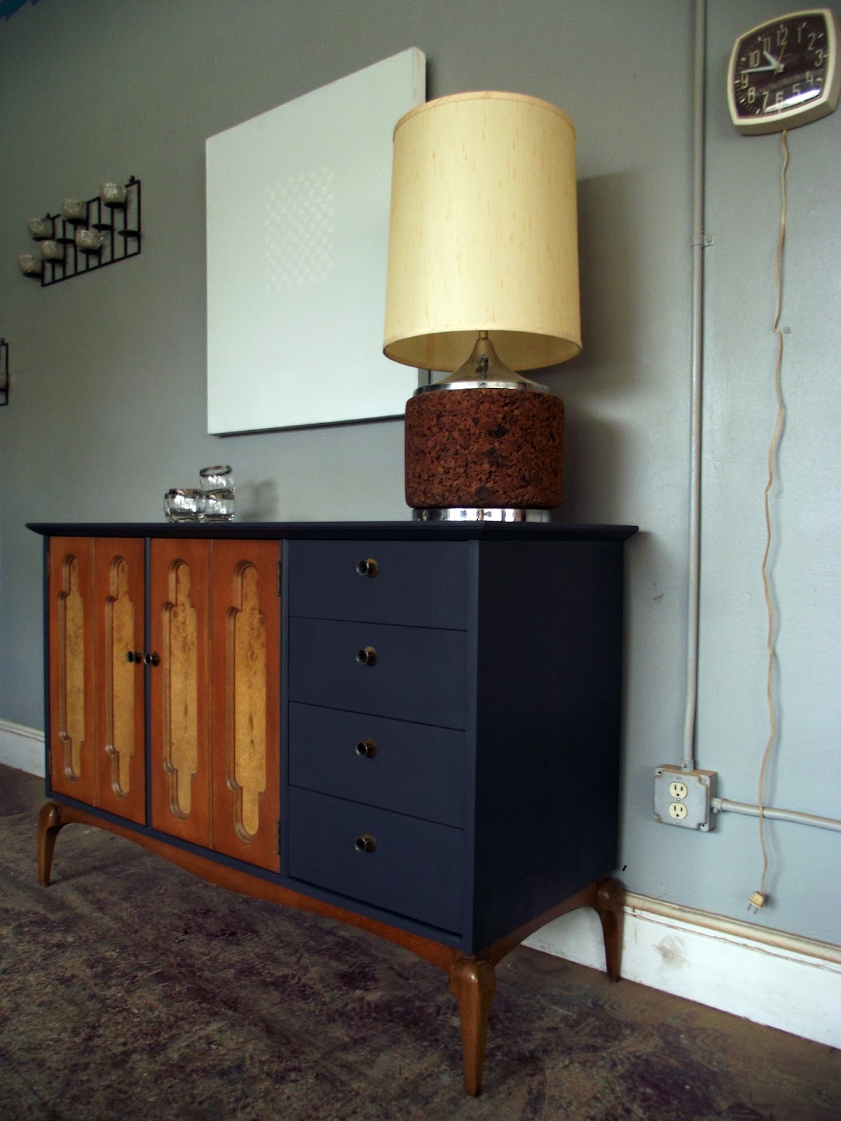 Vintage Ground Mid Century Graphite Gray / Wood Buffet Sideboard