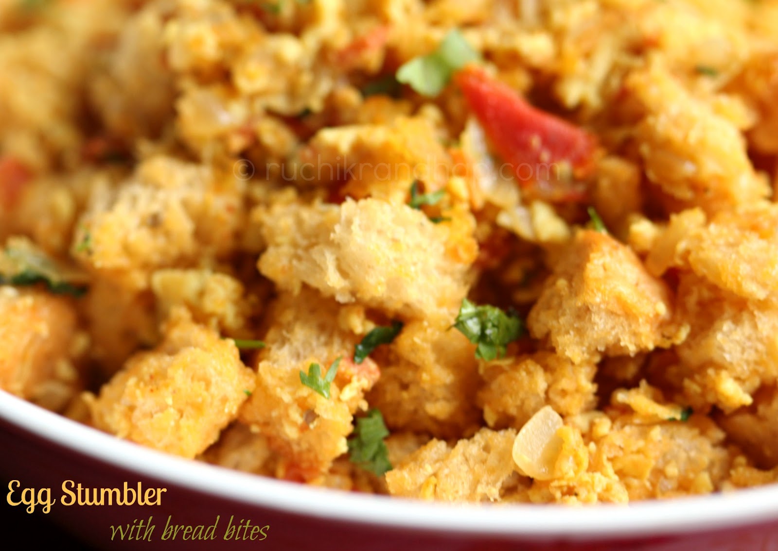 Egg Stumbler (Scrambled Eggs with Bread Bites) - Ruchik Randhap