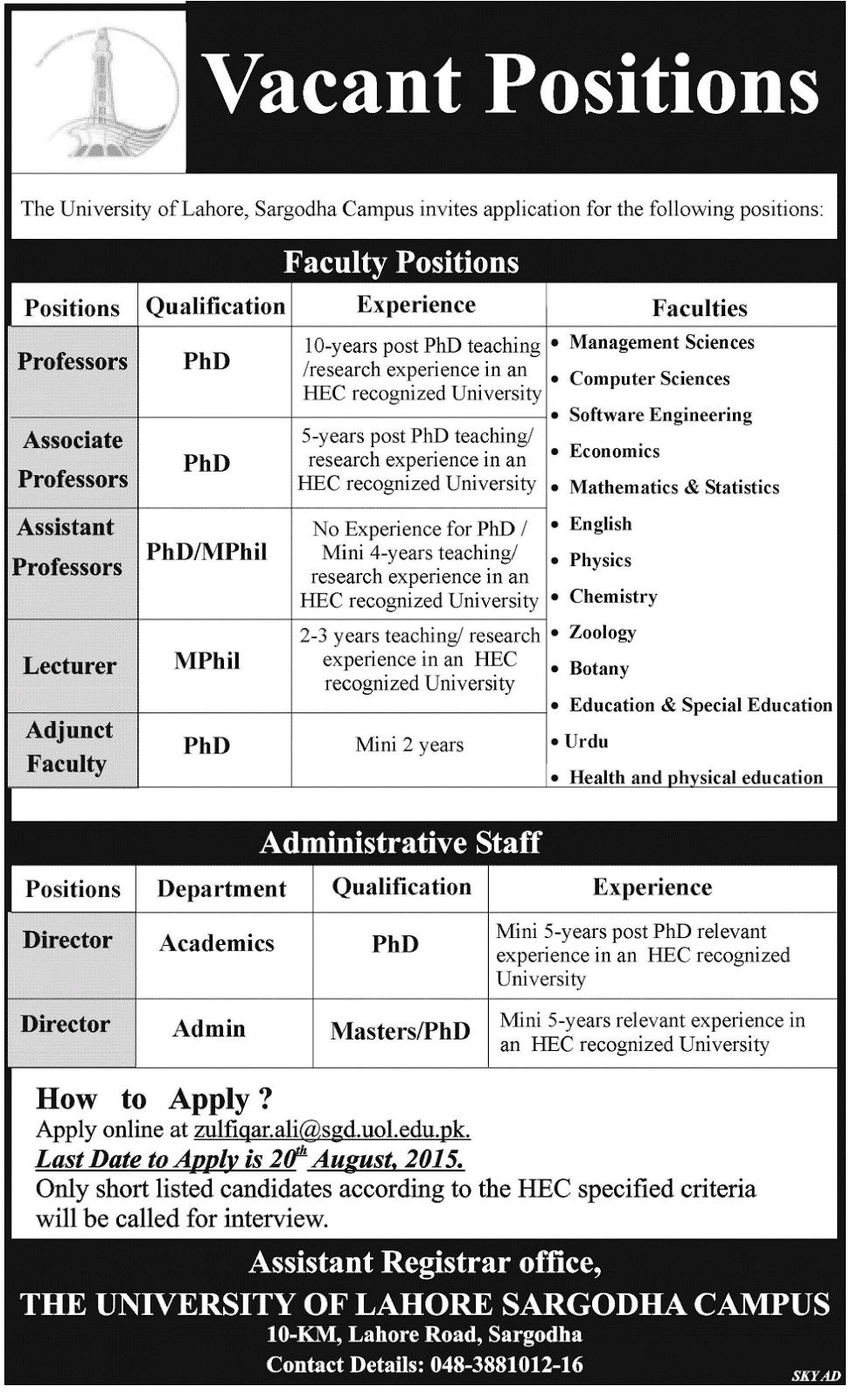 Pec Jobs Latest Jobs In The University Of Lahore For Professor Pec Jobs Latest Jobs In The University Of Lahore For Professor