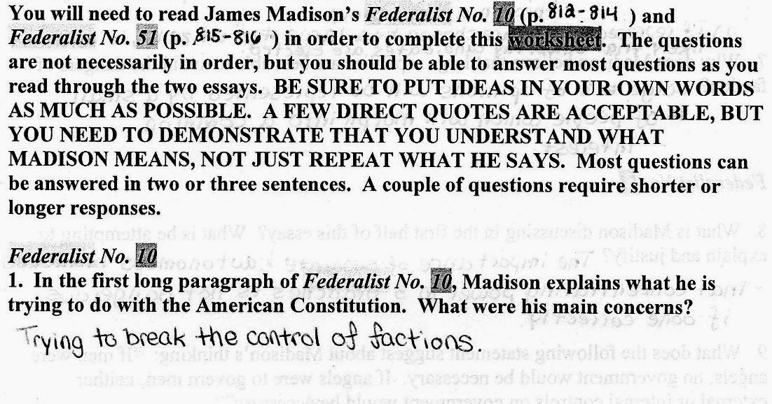 Mr Bravo S POD Blog 1 2 Federalist Papers 10 51 Worksheet