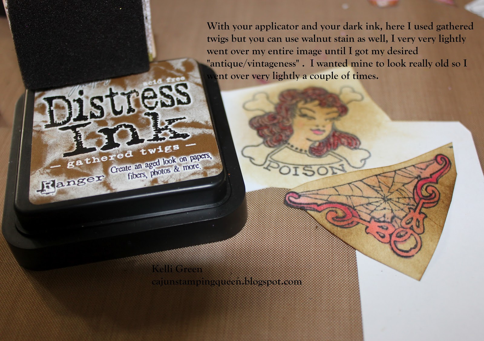 Bombshell Stamps Blog Faux antique/vintage with distress inks