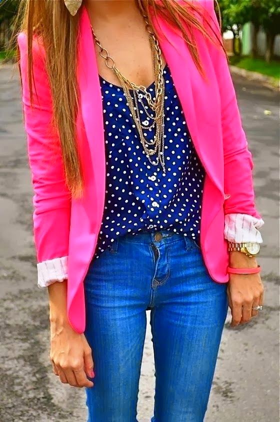 blue polka dot shirt outfit