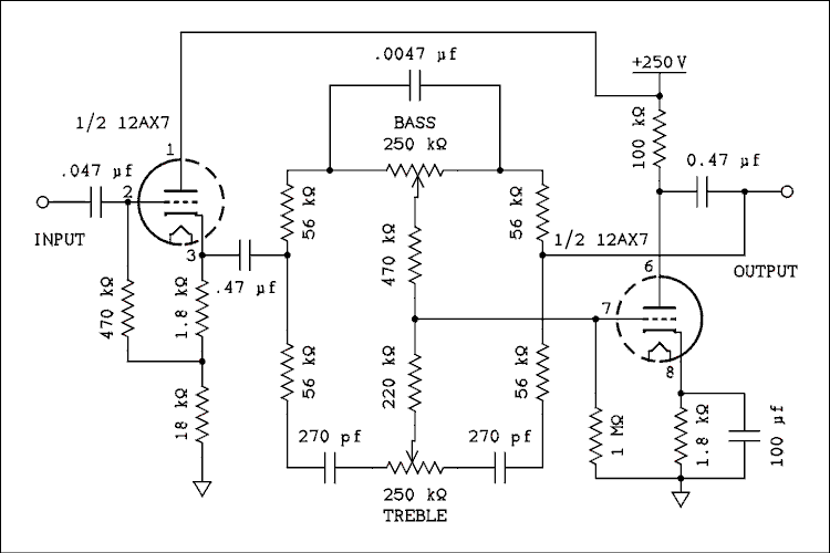 Tone Control Tube Amp circuit with 12AU7 | Electronic Circuit Diagrams