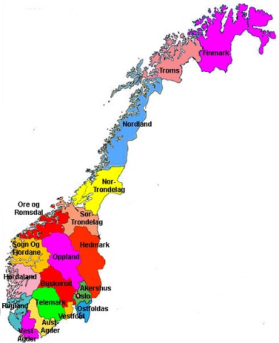 Kart over Norge By Regional Provinsen