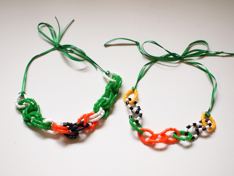 Perler Bead Zip Tie Statement Necklace Pink Stripey Socks