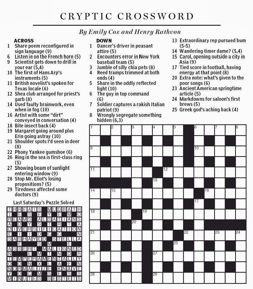 national post cryptic crossword forum saturday march 1 2014 wandering as if in a haze