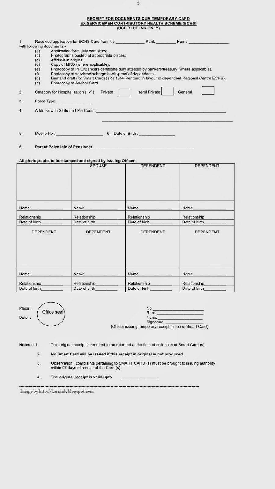 ECHS Revised Application Form - Receipt for Documents cum Temporary ...