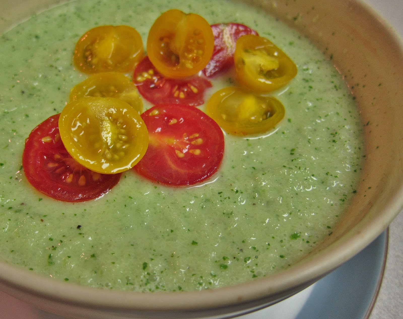 The Vegan Chronicle Cold Cucumber Soup with Cherry Tomato Confetti