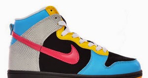 pink blue and yellow dunks