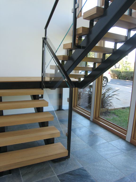 Interior Glass Stair Railing, Glass Clamps • OT Glass