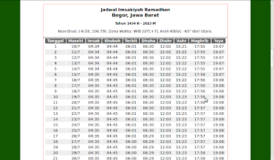 Jadwal Puasa Ramadhan 2013 dan Imsakiyah Ramadhan 1434 H