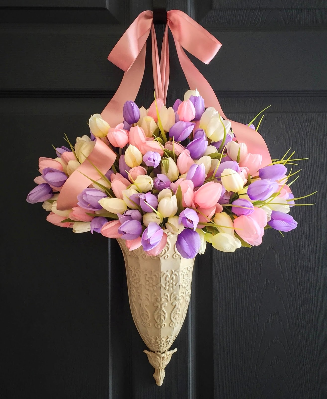 Wreaths By Homehearthgarden Com Welcome Easter Tulips Front Welcome Easter Tulips Front Door Fl Decor Basket By Homehearthgarden