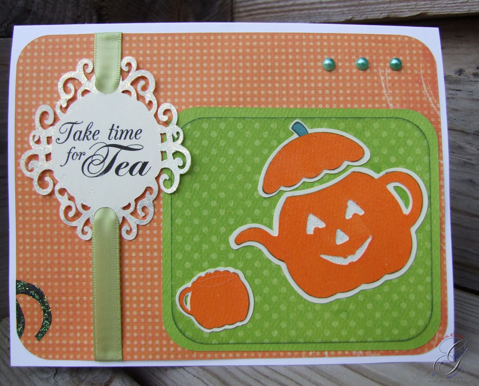 Jamie's Craft Room Pumpkin Teapot Card and Tea Bag Gift Box