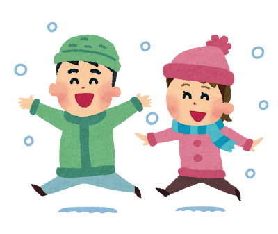 雪の中で遊びまわる子供達のイラスト