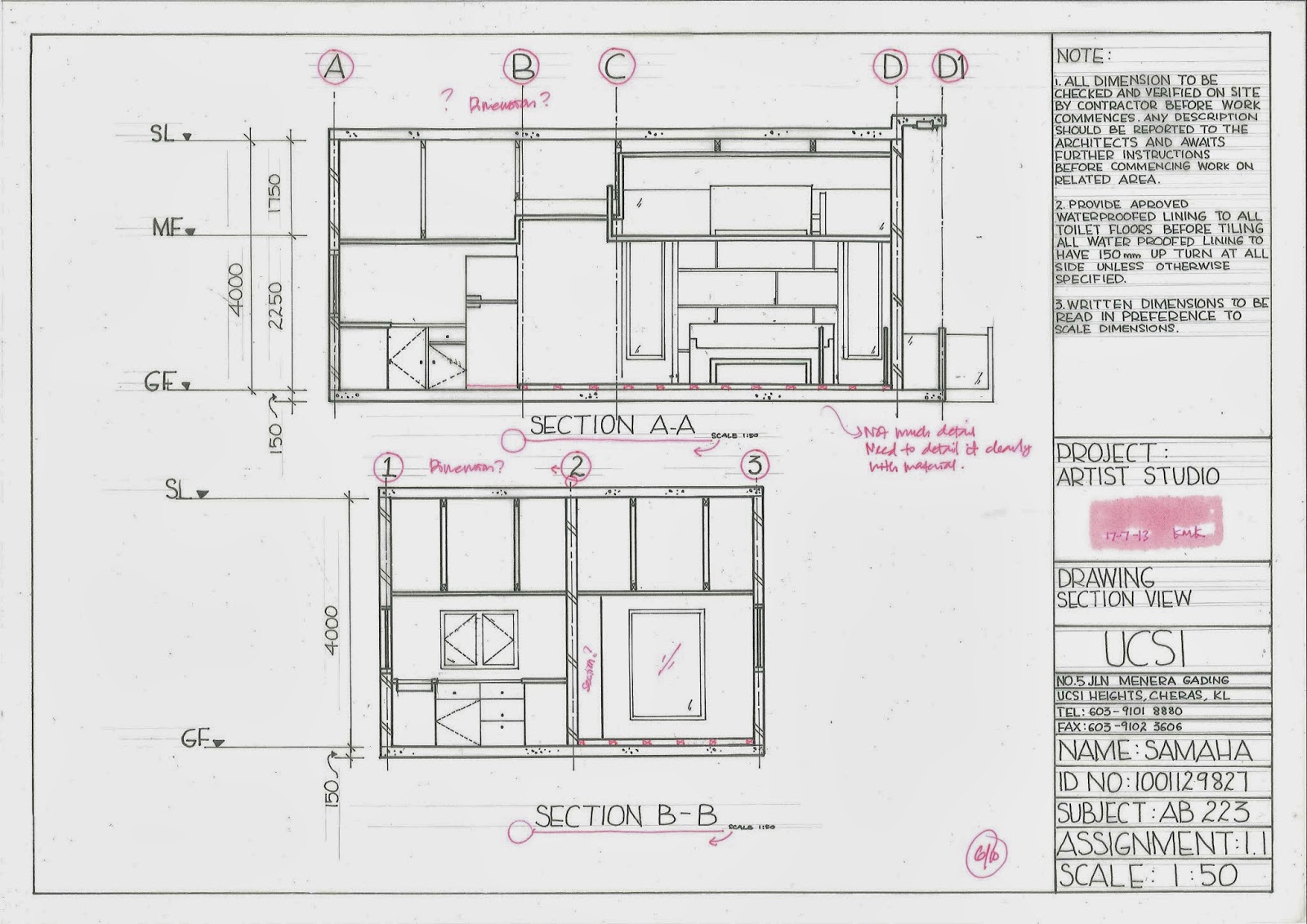 My work as an Interior Architecture Student More Drafting!!