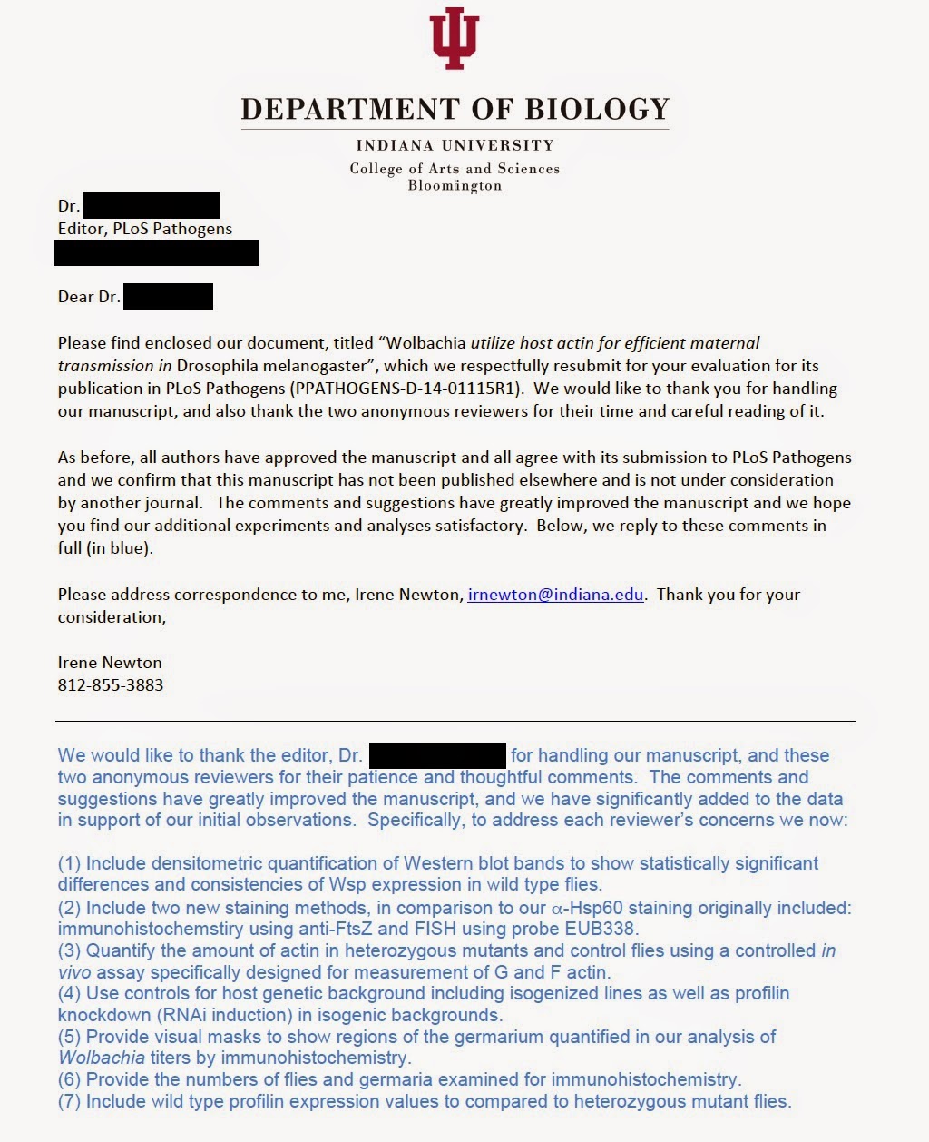 Cover letter response to reviewers