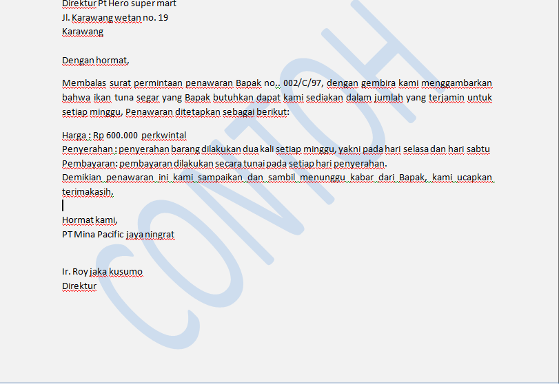 Contoh Surat Penawaran Dan Surat Balasan Penawaran