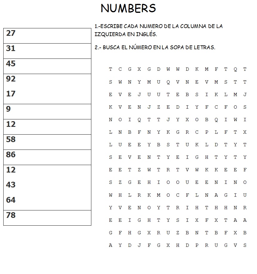 Featured image of post Sopa De Letras De Numeros En Ingles Del 1 Al 100 Los n meros del 0 al 100