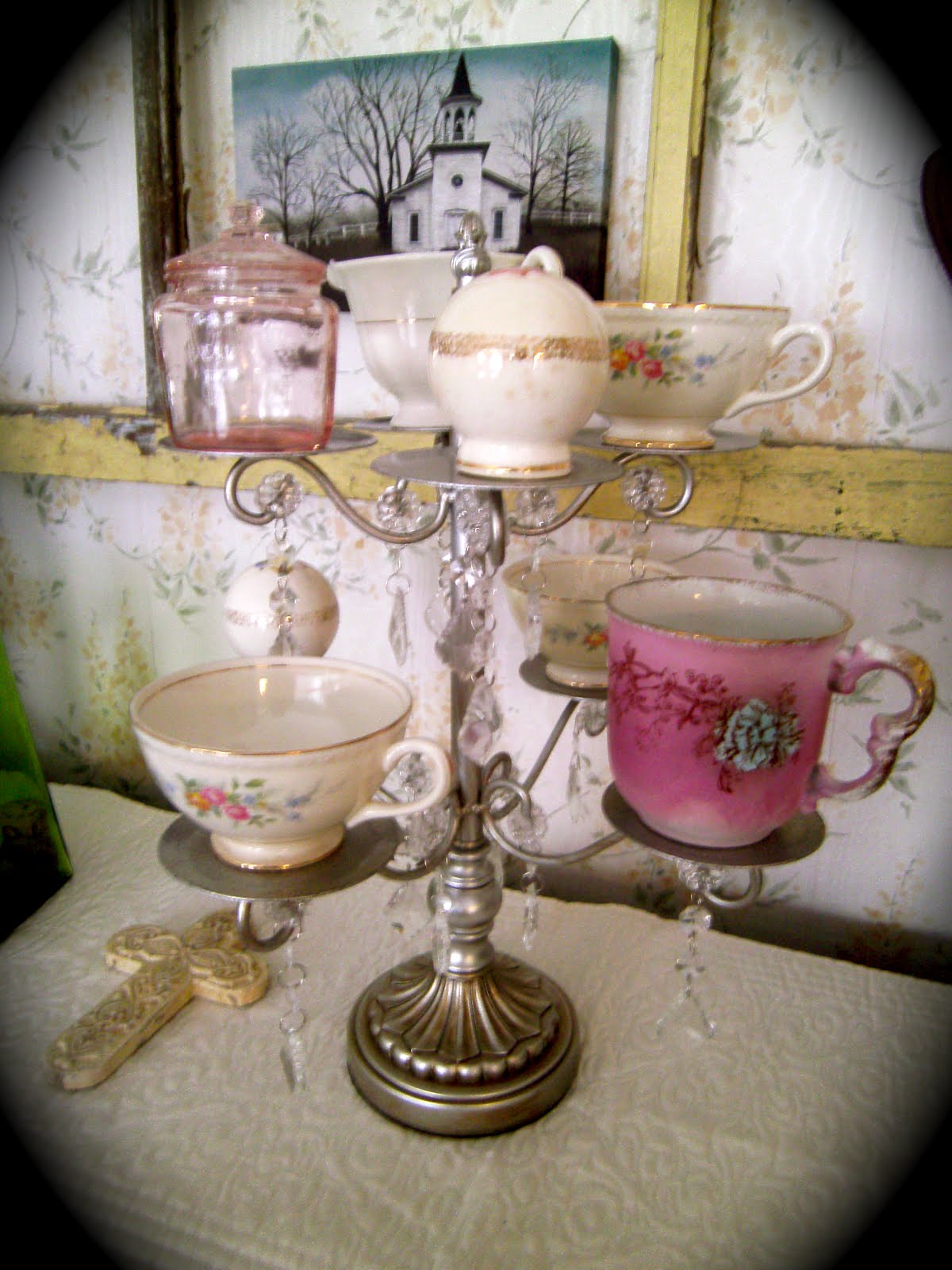 Mrs. Livin the Dream cake plate and tea cup stand.