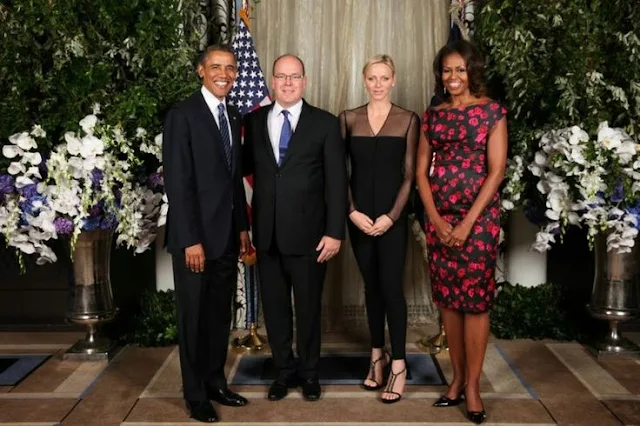 Barack Obama and Michelle Obama meets with Prince Albert and Princess Charlene 
