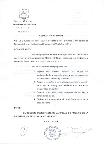 Resolucion Nª 2444/11 Concejo Deliberante Rosario de la Frontera