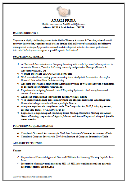 resume for chartered accountant