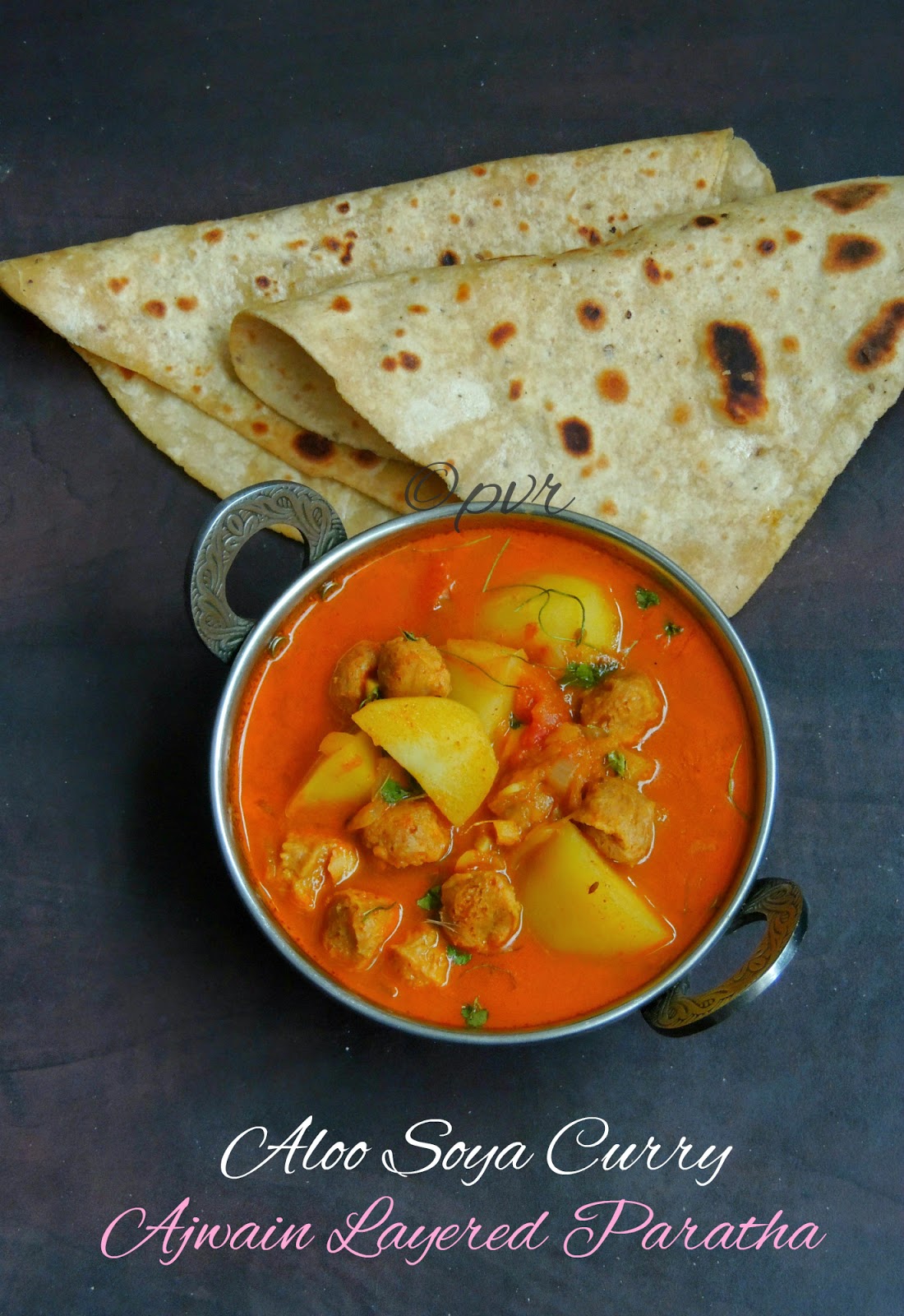 Priya's Versatile Recipes Ajwain Layered Paratha & Aloo Soya Curry