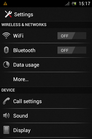Ice Cream Sandwich Xperia Mini Pro Settings Screen Ice Cream Sandwich Xperia Mini Pro Settings Screen