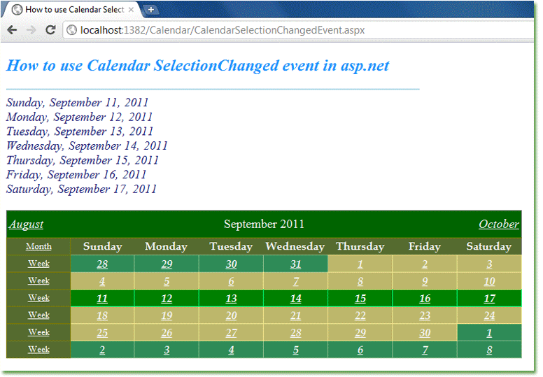 How to use Calendar SelectionChanged event in