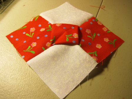 Sweet Bee Buzzings: Bow Tie Quilt Block in Red and White