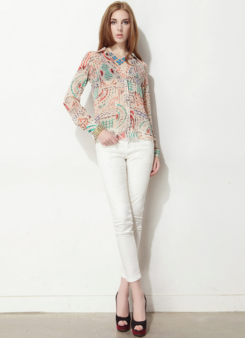 Aztec Print Chiffon Blouse