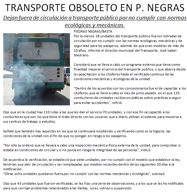 Transporte obsoleto en Piedras Negras