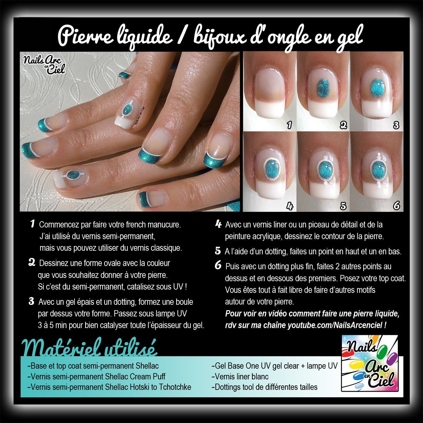 Nails Arc en ciel Tuto nail art pierre liquide en gel / bijoux d'ongle