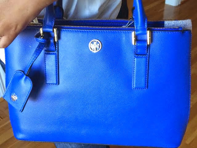 Tory Burch Robinson Stitched Double-Zip Tote in Blue