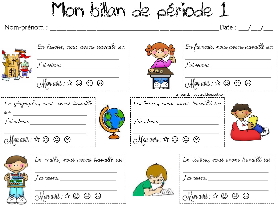 L'univers de ma classe Mon bilan de période 1