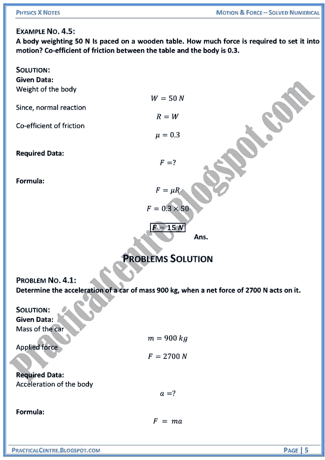 Motion And Force - Solved Numerical -Examples & Problems - Physics X