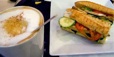 latte and sandwich