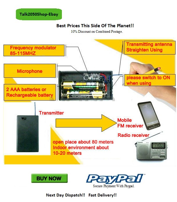 T006 + FM Voice Transmitter 2V12V Wireless Mic Spy Bug Listening