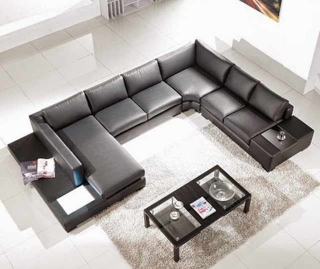 Minimalist Black Leather Sectional Sofa