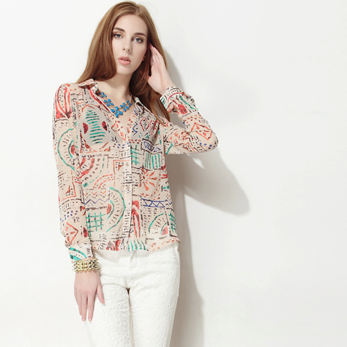 Aztec Print Chiffon Blouse