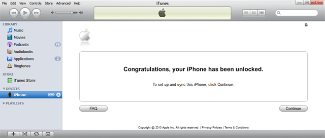 Unlocked iPhone iTunes message iTunes FREE Unlock iphone