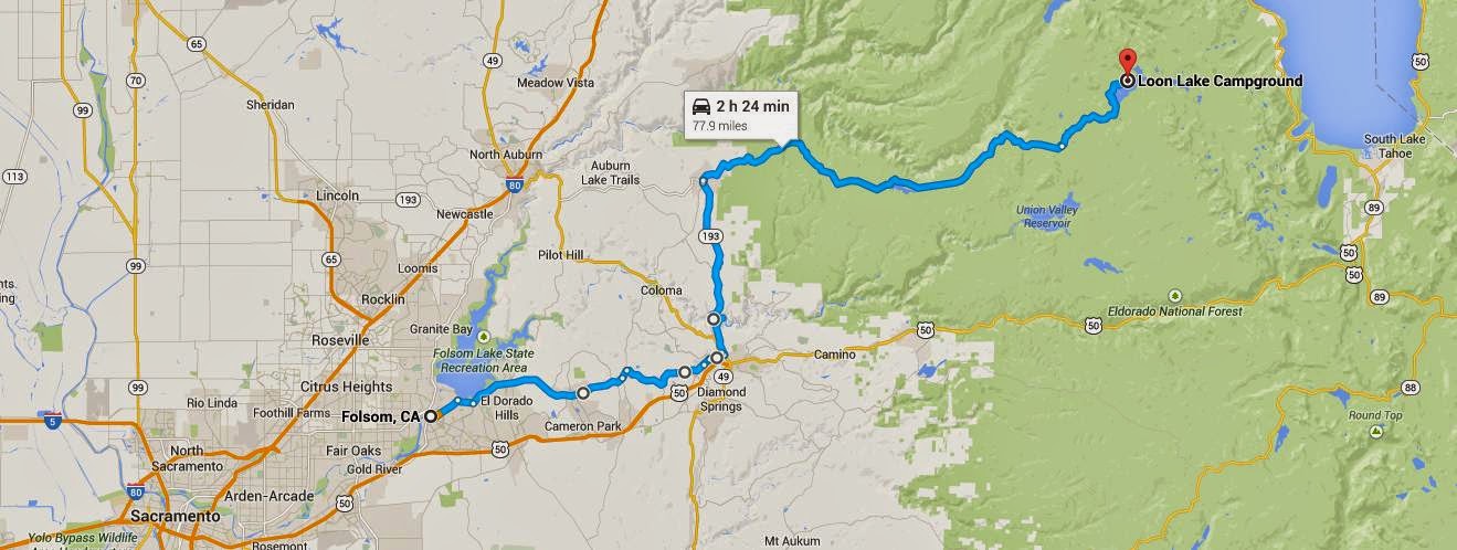 Folsom to Loon Lake map Map of route from Folsom to Loon Lake