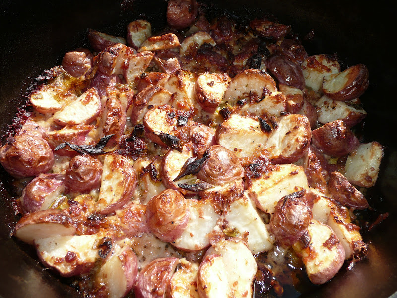 Everyday Dutch Oven Roasted Red Potatoes with Bacon and Cheese