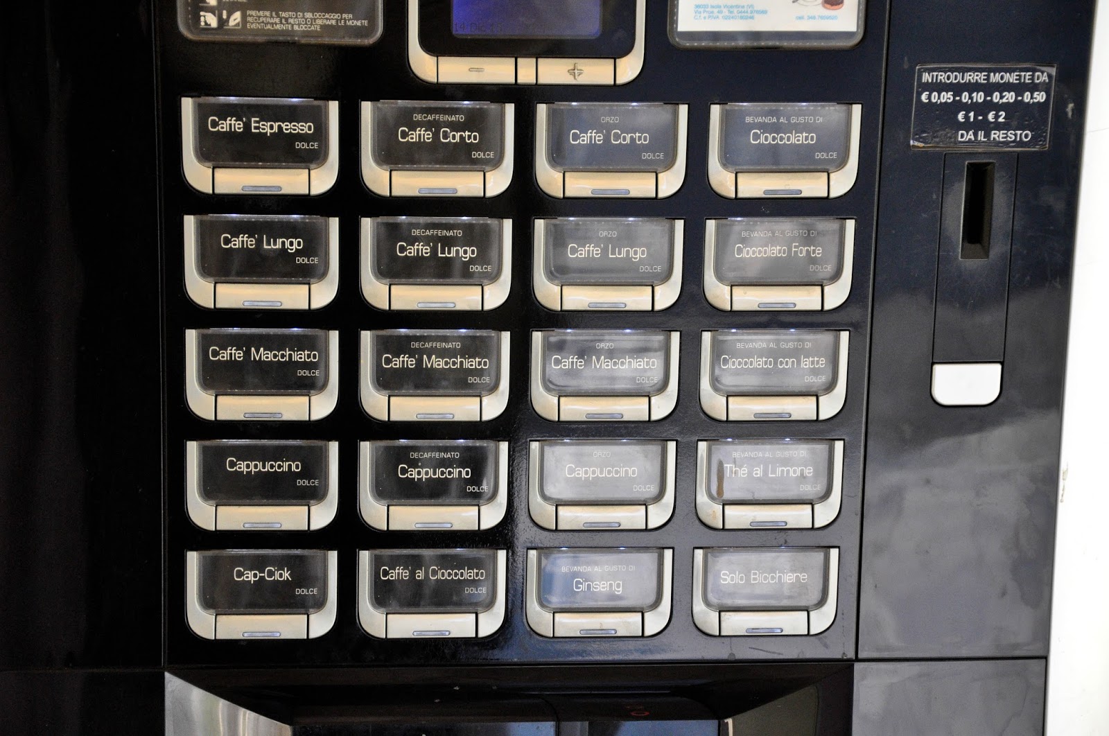 Close-up of a coffee vending machine, Vicenza, Veneto, Italy