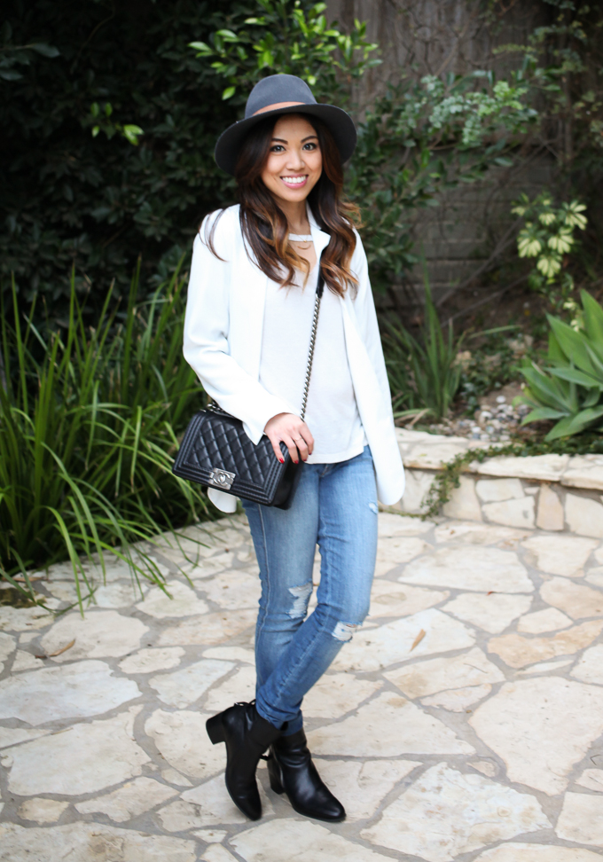 LnA Mosshart tee, Genetic Denim Shya, Topshop Boyfriend Blazer, Chanel boy bag, beautybitten