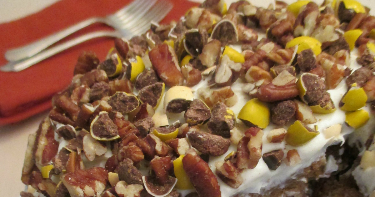 Applesauce Pecan Cake With M&M's® Pecan Pie Topping Frugal Family Tree